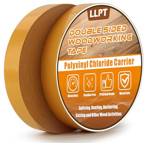 LLPT Cinta Adhesiva de Doble Cara 25.4MM x 45.5M x 0,22MM Paquete de 2 Cintas Cinta Carpintería Doble Cara para Carpintero Extraíble Sin Residuos para Plantilla de Madera (WT10150Y2)