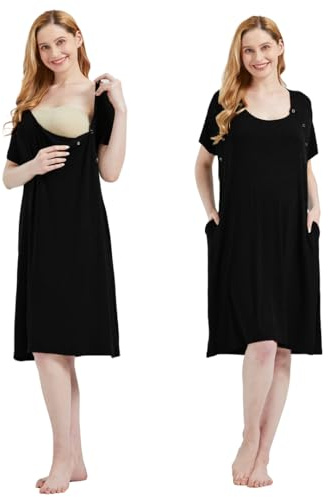 Mama & Wish Ultra-Soft 3 in 1 Labor, Delivery and Nursing Gown for Hospital, Black, One Size