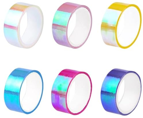 SamHeng 6 Rollos Holografico Cinta Adhesiva Decorativas, Impermeable Arcoiris Marking Tape Washi Tape Pegatinas para Scrapbooking para Bricolaje Artesanal Fabricación de Tarjetas Envoltorio de Regalo