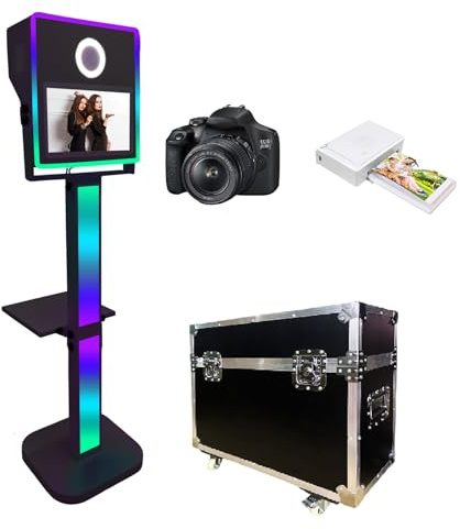 WideMeet Tragbarer Kameraspiegel mit 15,6 Zoll Touchscreen Selfie Booth Spiegel mit Tragetasche für Hochzeit Party Event (Schwarze Maschine, Komplettset)