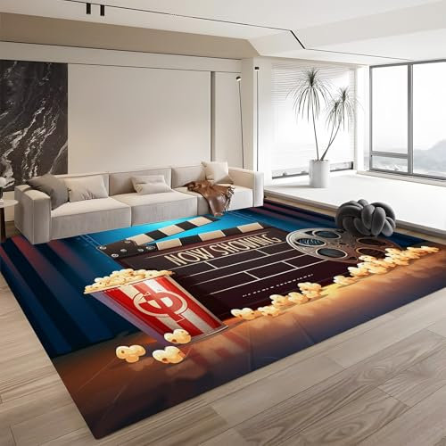 Area Rugs Soft Fluffy Bedroom Rug 3D Movie Home Theater Movie 120cm x 180cm Rug Anti-Slip Living Room Rugs Shaggy Cinema Popcorn Fashion Entertainment Carpets for Living Room Balcony Home Decor