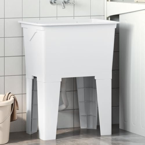 Brokky Vasca per Lavanderia Bianca 59x41x75 cm in Resina-Lavatoio-Lavapanni,Ideale per Installazione su Mobile o Piano da appoggio