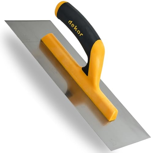 DEKOR Plaster Trowel - 12 x 4.63 - German Stainless Steel - Concrete Tools, Masonry Tools and Drywall Trowel - Made in Europe - Commercial and DIY Level - Plastic Handle