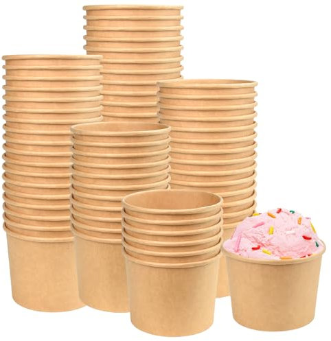Kleemeiero 50 PZS Tazas de Postre de Cartón Kraft 240ml/8OZ Vasos de Postre Tazas de Papel para Helados Cuencos Aperitivos para Pudín Yogur Helado en Fiesta Cumpleaños Bodas