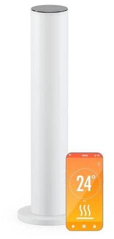 blumfeldt SmartFlow Tower 700W Calefactor Infrarrojo – Calor 360°, Control Táctil y WiFi, Termostato, Protección Sobrecalentamiento, Bloqueo Infantil, IP44, Eficiencia Energética, Blanco, 7-14m²