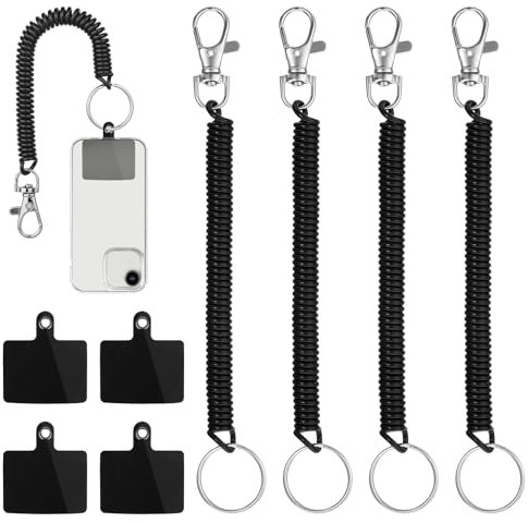 Qianyu Lanière de téléphone avec patch antivol - Sangle de téléphone - Mousqueton anti-chute - Sangle rétractable pour téléphone portable - Pour la plupart des smartphones - Pour le ski, la randonnée