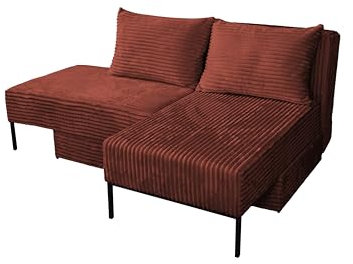 Kaiser Möbel - Sofa mit Schlaffunktion, Eckcouch L Form, Schlafsofa mit Bettzeugbehälter, 4in1 Modulares Cord Sofa, Wohnlandschaft, Klappsofa, Bequemes Couch für Wohnzimmer, MOOKA, Kupfer, Rechts