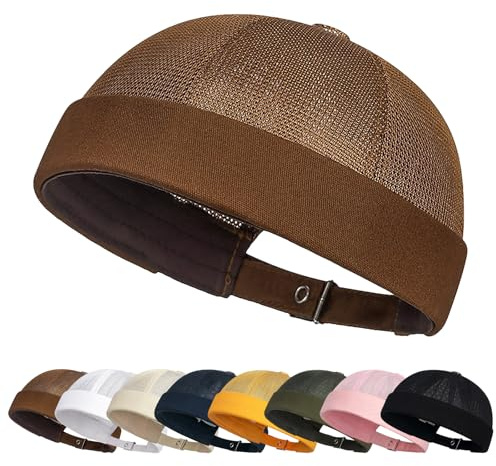 Enwokran Hatt Docker Cap Män Mode Mesh Böjt Rulla Manschetten Justerbar Retro Hatt Arbetare Sailor Fisherman Worker Harbour Kepsar, Brun, one size