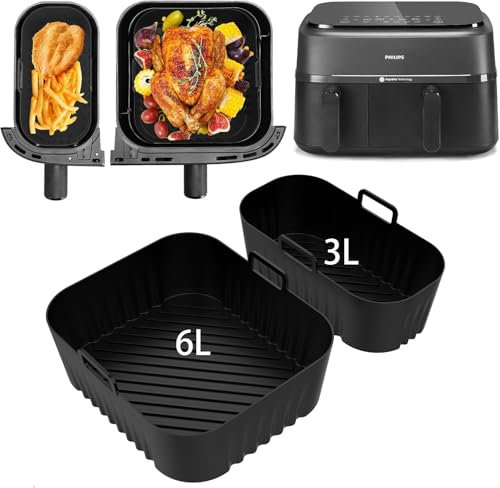 Silicone Mould Hot Air Fryer Accessories for Philips Dual Basket Airfryer 3000 Series 6L/3L, Hot Air Fryer Silicone Mould Airfryer Accessories for Philips Airfryer Dual Basket 3000 Pack of 2
