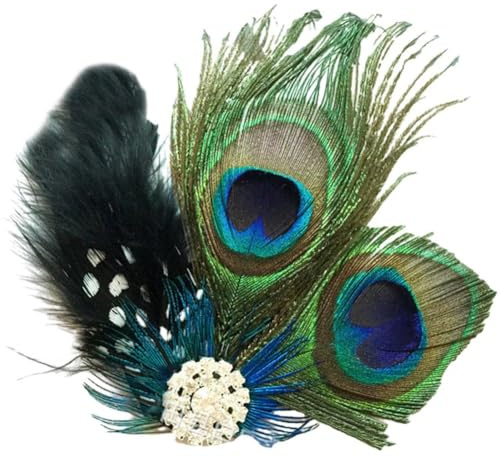 Keuyeo Pinces À en Plumes De Paon pour Femmes, Gatsby, Bandeau avec, Accessoires pour des Années 1920, Couvre-Chef Fascinateur pour Fête De Mariage