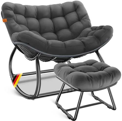KESSER® Gungstol med fotstöd för inomhus och utomhus ergonomisk gungstol | max. belastning 120 kg relaxfåtölj, halkfria fötter, väderbeständig | perfekt för balkong, trädgård och vardagsrum