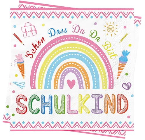 40Stück Servietten Einschulung Mädchen Rosa Schulanfang Deko Schulkind Servietten Schön Dass Du Da Bist Einschulung Tischdeko Schuleinführung Deko Schule mit Spruch 33x33cm