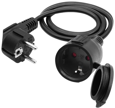 LANMINGLEL Förlängningskabel utomhus med Schuko-kontakt 90 grader, kort AC Schuko-förlängningskabel, nätkabel, förlängningsuttag, svart, 3 x 1,5 mm², 16 A, 250 V, IP44, för hem, kontor (90 grader, 1,5