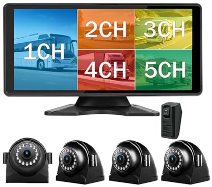 Monitor touch screen da 10,36 5 canali per camion, autobus, auto, registratore DVR con 5 telecamere a infrarossi AHD1080P per visione notturna per camper.