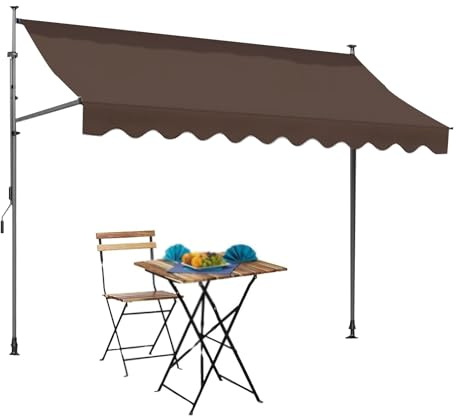 Tenda Da Sole con Protezione UV per Esterni, Tenda Da Sole A Morsetto Con Manovella, Tenda Da Sole Retrattile Regolabile Da Terra, Protezione UV, Adatta per Terrazza/balcone/cortile(Brown,350x120cm)
