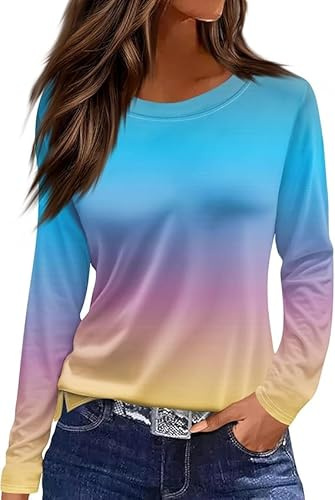 Damen Langarmshirt Bedruck Oberteile Herbst Tshirt Rundhal Tshirts Baumwolle Casual Tops Rundhals Streifen Sport Langarm mit Blumenmuster geometrischem Druck Tunika Shirt Elegant Bluse