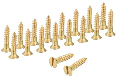 sourcing map Wood Screws, M4 x 20mm Brass Slotted Flat Head Self Tapping Screw Quick Metal Self-Tapping for Indoor Household Appliances Furniture Woodworking Pack of 18