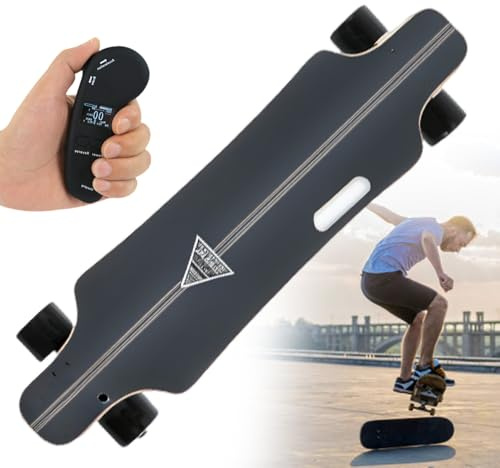 Sushangmao Elektrisches Longboard-Skateboard/Elektro-Skateboard - 7-Lagiges Ahorndeck Mit Stoßdämpfung, 15–30% Steigfähigkeit, LCD-Fernbedienung Mit 4-Gang-Steuerung, 150 Kg Tragkraft dualdrive16km
