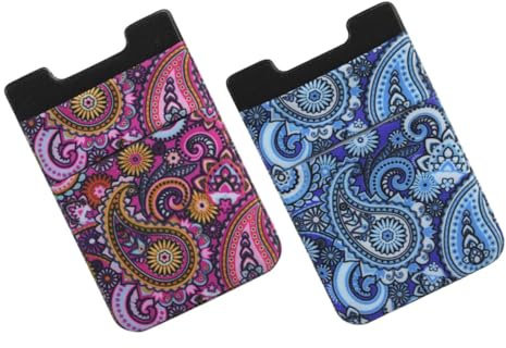 TEHAUX 2pcs Phone Back Cards Holder with Adhesive Pocket Cellphone Wallet for Credit Cards Id Fit for Smartphones Secure Anti-Fall Design Blue and Red Totem Patterns