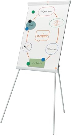 Nobo Premium Plus Lavagna Magnetica con Treppiede in Acciaio – Altezza Regolabile fino a 186 cm, Ganci per Fogli Mobili, Vassoio Portapenne e Pennarello Incluso, Certificazione Ecolabel UE – 1915701