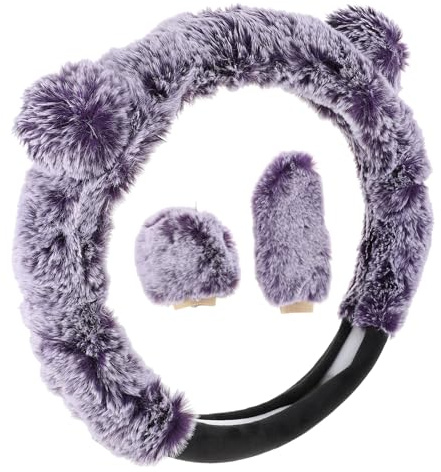 ANDRESLAD Set Coprivolante in Peluche per Auto 3 Pezzi Copricambio e Coprifreno a Mano Protezione Calore e Usura Morbido e Confortevole per Guida Sicura