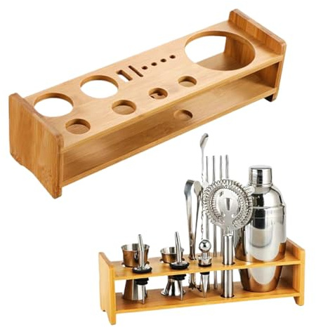 Juego de coctelera - Soporte para kit de bartender | Juego de bar mezclador de bebidas, soporte de kit de bartender de madera de 30 cm de 1200 g, organizador de herramientas profesional para bebidas