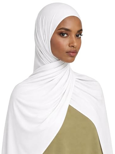 bhb 100% Baumwolle Jersey Hijab Kopftuch Damen – Weich & Atmungsaktiv – Premium Qualität – 180x100 cm – Blickdicht & Elastisch (Weiß)