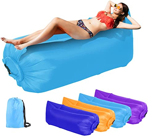 DASIAUTOEM Aufblasbares Luftsofa, 235x72CM Wasserdichtes aufblasbares Sofa, Air Lounger mit Kompakte Tragebeutel, Gewebe von bis zu 300kg, Ideal für Camping/Park/Wandern/Schwimmbad/Strand (Blau)