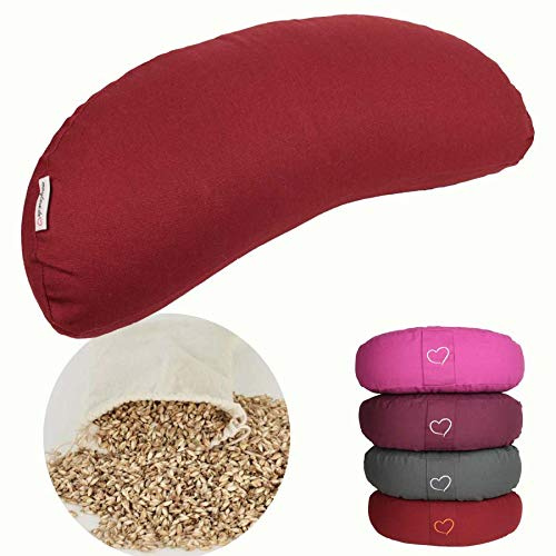 maylow Yoga mit Herz® - Coussin de yoga à housse lavable en forme de demi-lune - Coussin intérieur rempli de balles d'épeautre bio, buddhistisch rot