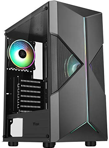 Itek SPACIRC XO - Case PC Gaming Middle Tower ATX, 2 Ventole da 12 cm ARGB in dotazione, 2xUSB3.2 - frontale ABS e traforato, pannello laterale in vetro temperato, nero