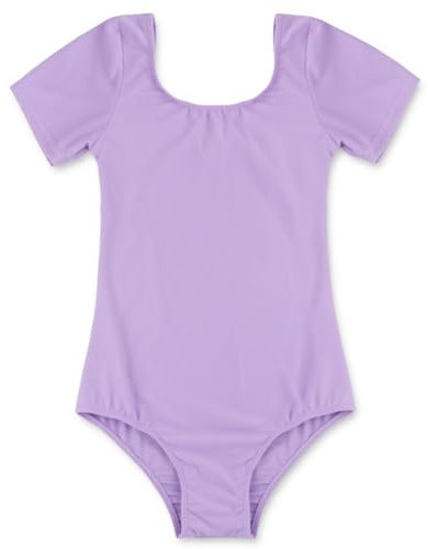 Alvivi Kinder Ballettanzug Kurzarm Tanzbody Mädchen Baumwolle Ballett Trikot Overall Ballettbody Ballett Einteiler Gymnastikanzug Turnanzug Lila 128