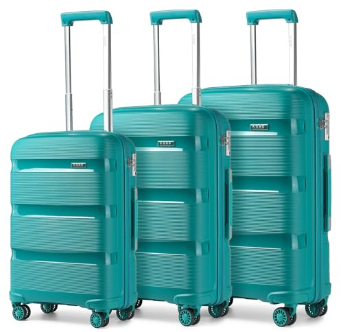 Kono Set de 3 Pièces Valise de Voyage Rigide Valise Soute Avion en Polypropylène Légere Ensembles de Bagages 55/65/76cm à 4 roulettes avec Serrure TSA,Turquoise