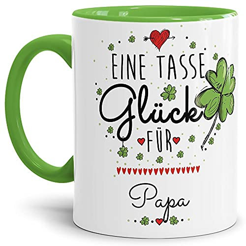 Tasse mit Spruch - eine Tasse Glück für Papa - Personalisierbare Keramiktasse mit Namen - Geschenk für Papa - Innen & Henkel Hellgrün, 300 ml