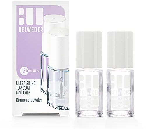 BELWEDER - Vernis Durcisseur Ongle Ultra Brillant à la Poudre de Diamant 2 x 7,5ml - Soin Ongles - Vernis à Ongles Renforce les Ongles Mous, Cassants et Striés - Brillance Transparente