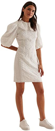 NA-KD Minivestido Casual con Mangas de Globo para Mujer, Blanco, 40