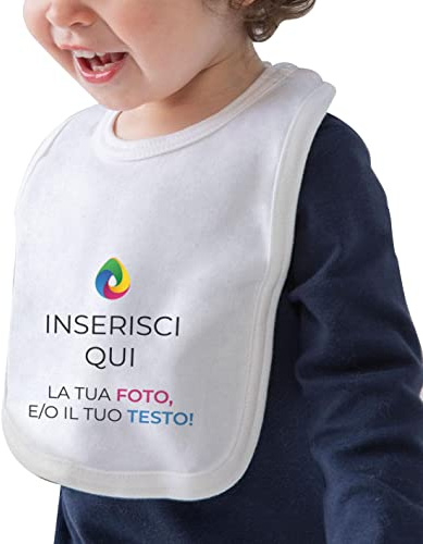 Teetaly – Bavaglino Personalizzato Con Nome E Scritte 100% Cotone Organico Certificato 34x23 (Bianco)