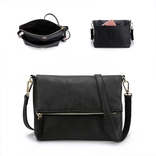 Gladdon Umhängetasche damen,Schultertasche mit Reißverschluss, Crossbody Tasche, Leder Handtasche Klein, Daypack…