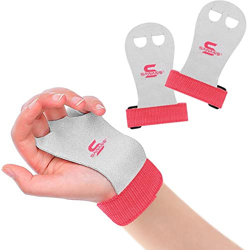 Leather Palm Hand Grips Gymnastic Pull-up Training Palm Protector for Kids Children Wrist Straps Workout Strong Support Heavy Duty Junior Palm Protection Equipment Fitness (S, Pink White)