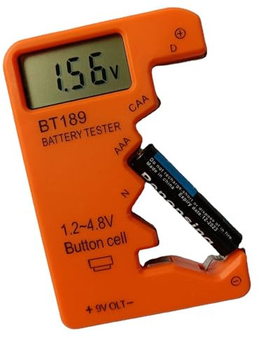 battery Universal Tester Small Checker for C, AA, AAA, D, N, 9V, 6F22, 1.5V-3V Button Batteries (Orange)