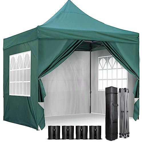 SANHENG Pop Up Gazebo, Heavy Duty Premium Gazebo with 4 Sides, Weatherproof, UV-Resistant, Easy-Assembly, Portable with Storage Bag, Ideal for Garden, Patio, and Events (Green)