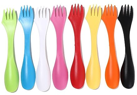 Fruit Fork Spoon 8PCS 3 In 1 Utensils Plastic Spork Combo Travelling Gadget Use At Both Ends Tableware Spoon Fork Cutter Camping Picnic Supplies