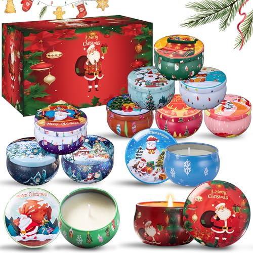 12 Stück Weihnachtskerzen Duftkerzen Set, Weihnachtskerze 100% Natürliches Sojakerzen für Weihnachten, Geschenke für Fraue, Geburtstagsgeschenk,Yoga, Stressabbau, Valentinstag, Aromatherapie