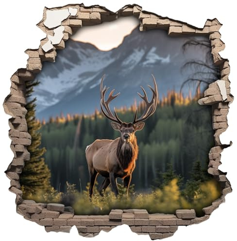 Samunshi® Wanddeko Wandriss mit Hirsch Fenster in andere Welt Wallart Wandtattoo für Kinderzimmer Wohnzimmer Wandaufkleber Wandsticker 70x70cm