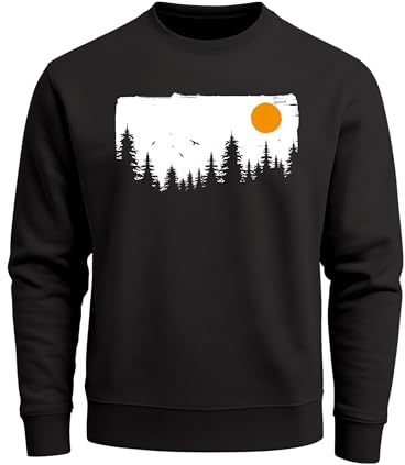 Neverless® Sweatshirt Herren Wald Bäume Outdoor Adventure Abenteuer Natur Rundhals-Pullover Fashion Streetwear Schwarz 3XL