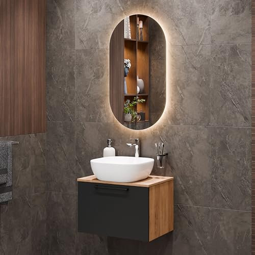 Planetmöbel Astra - Mobile da bagno, 60 cm, colore: oro, rovere antracite, senza lavabo