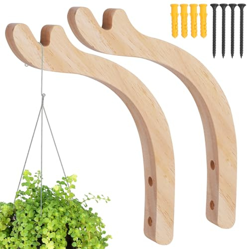 Decorative Indoor Plant Hanger, Wooden Hooks for Indoor Wall Planter(2PCS) | Wooden Hooks -Indoor Wall Hooks with Screw Set for Lanterns, Pot, Wind Chimes, Planter