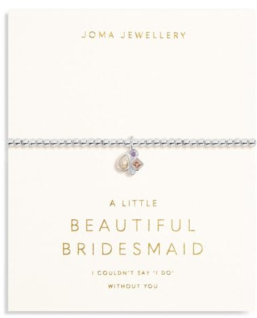 Joma Jewellery Pulsera bañada en plata de 17,5 cm para dama de honor con texto Bride A LITTLE Beautiful, 17.5 centimeters, Chapado en plata