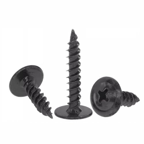 FandWay 100Pcs Wafer Head Self Tapping Screws,M4.2x25mm Wood Screws Black,Modified Truss Head Self Drilling Screw,Carbon Steel Sheet Metal Screw for Aluminum WoodWork Plastics.
