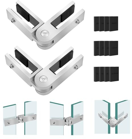 Gyykzz 2 Stück verstellbare Glas-zu-Glas-Klemme, 90 bis 270 Grad Geländerklemme für Innen- und Außenbereich, gebürstete Oberfläche, Edelstahl, T304, Geländer-Clip-Klammern für Zaun, Balustrade