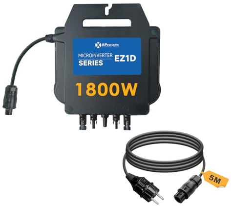 APsystems® Mikrowechselrichter EZ1D 1800W inkl. integrierter WLAN & Bluetooth und VDE-Relais, Plug & Play ideal für Balkonkraftwerk (mit Anschlusskabel)